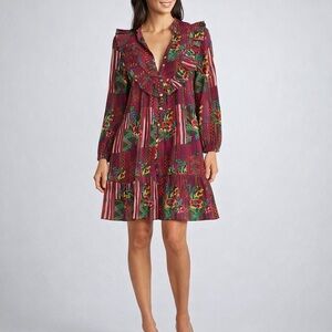 Ro's Garden Roma Campeche Ruffle Floral Long Sleeve Shirt Dress Size Small NWT